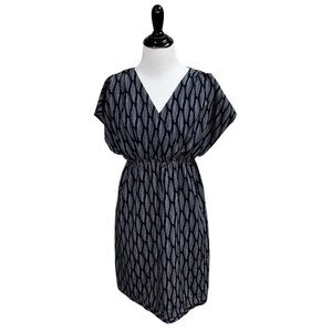 H&M Mama Women's S Small Maternity Mini Dress Empire Waist Feather Print Blue